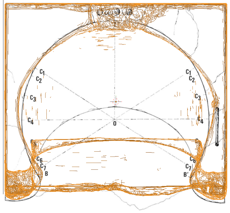 comparison of top of the mesh to the top drawing